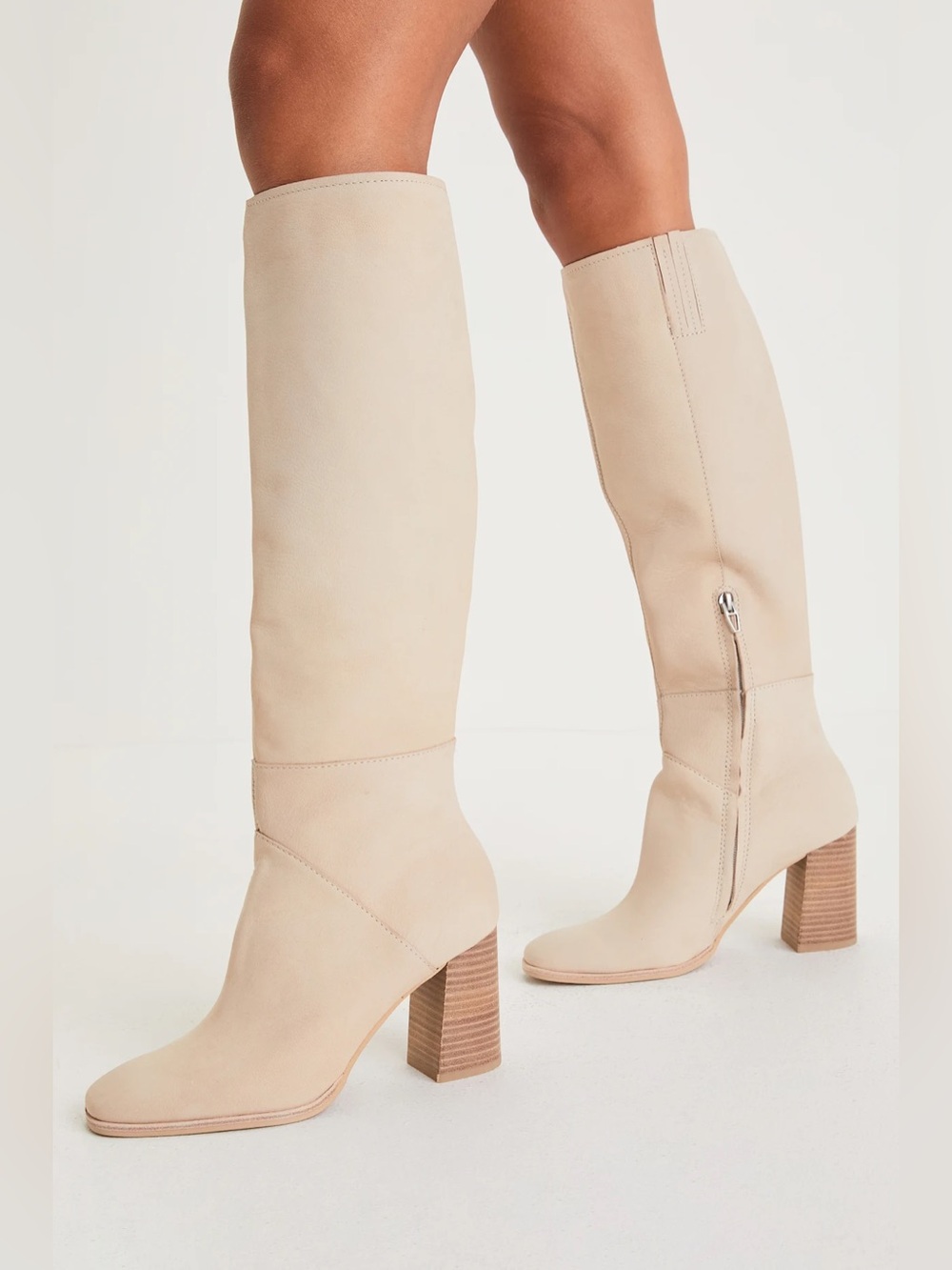 Dolce Vita Flynn Sand Nubuck Leather Knee-High Boots Size 8.5